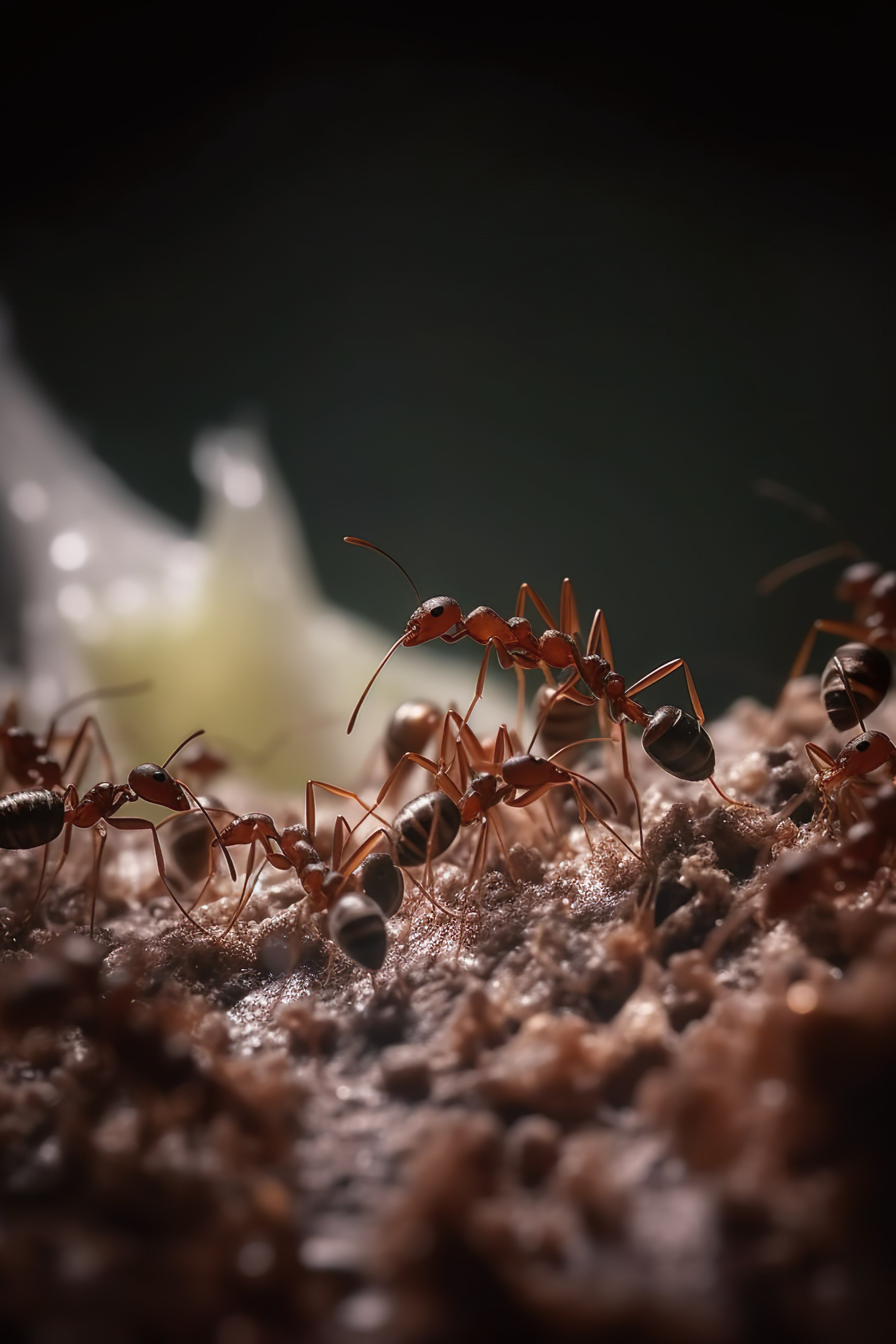 Several small ants at a colony