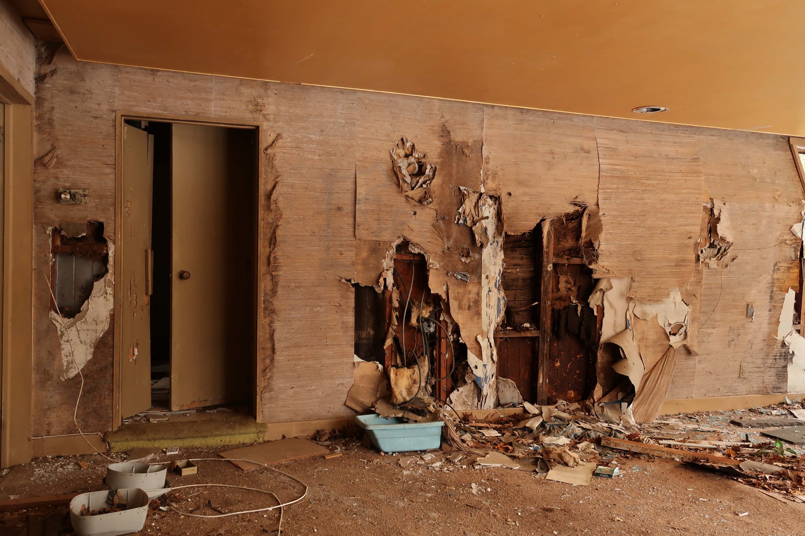 Interior room damage that may require repair after termite treatment