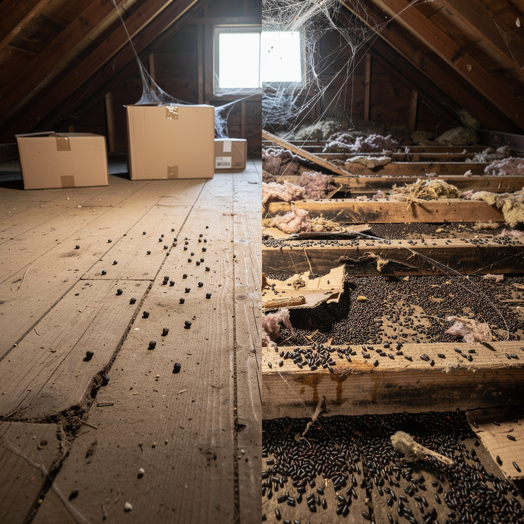 Comparison of a light scattering of rodent droppings and a heavy buildup