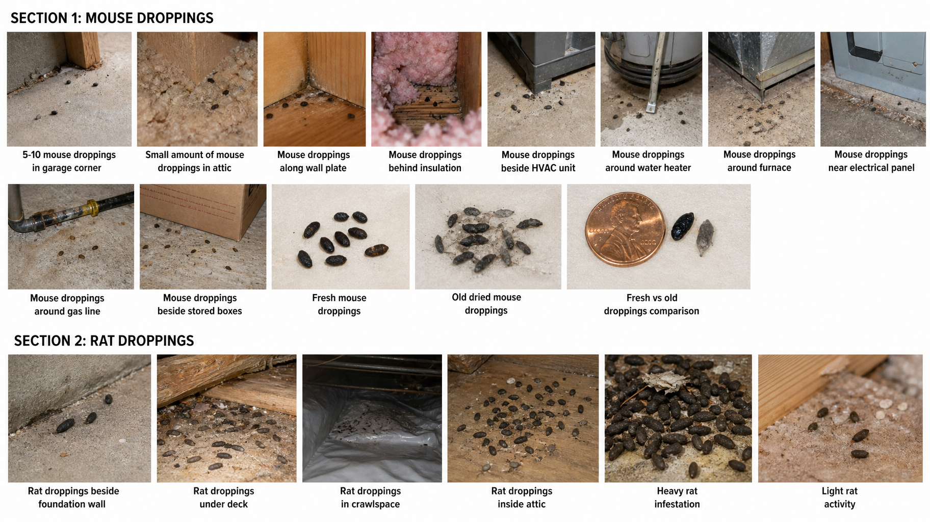 Mouse droppings compared with rat droppings