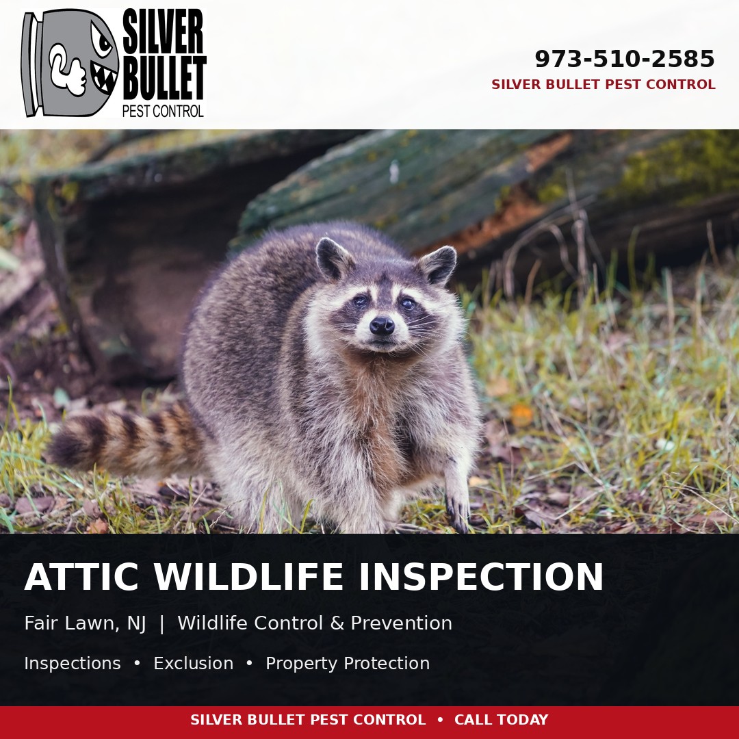 Raccoon attic wildlife inspection by Silver Bullet Pest Control in Fair Lawn, NJ